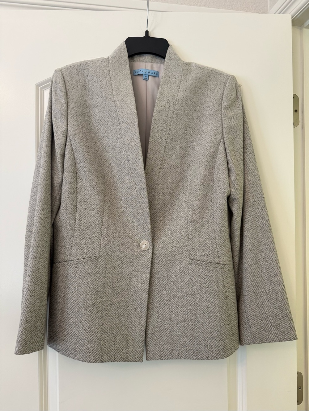 ANTONIO MELANI Light Gray Herringbone Women's Blazer
